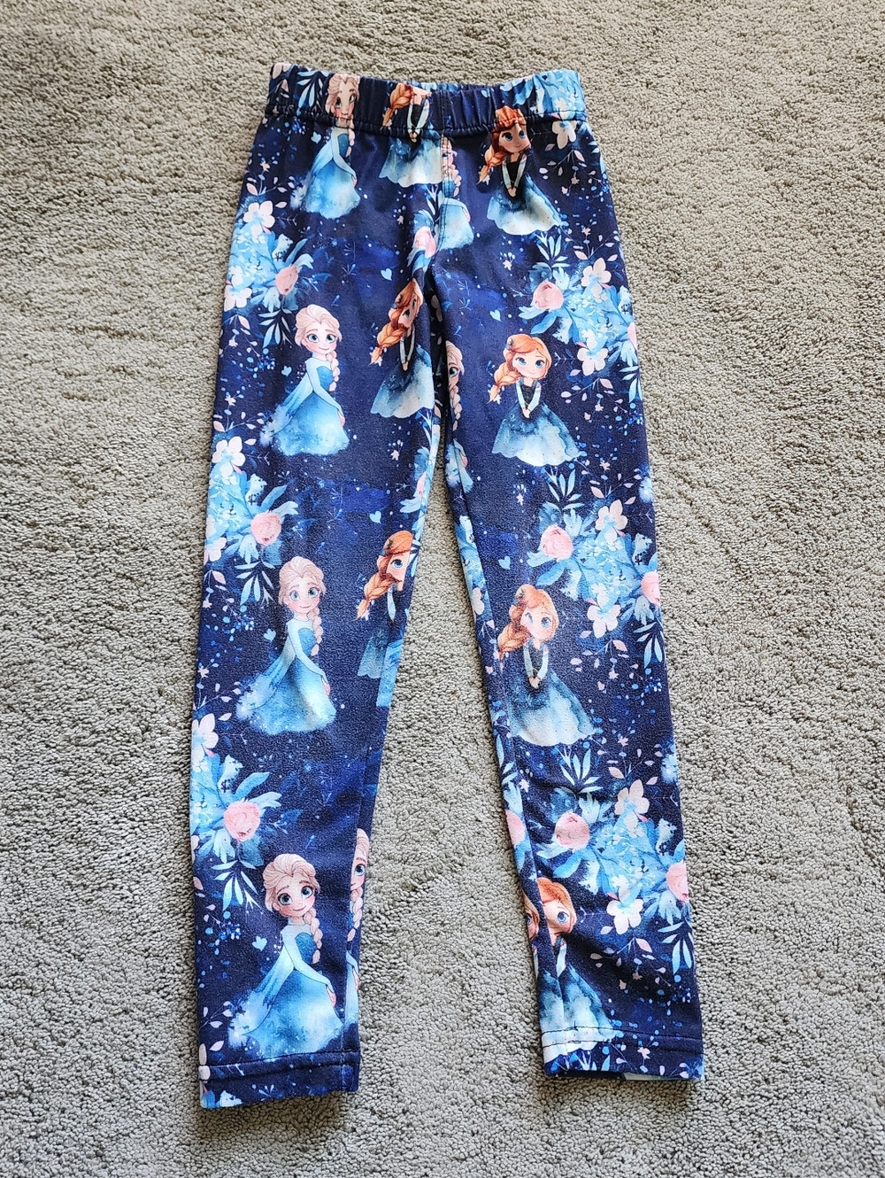Girls Frozen Elsa & Anna Navy and Bright Blue Floral Leggings